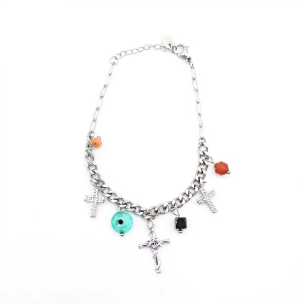 Bracelet acier croix et perles