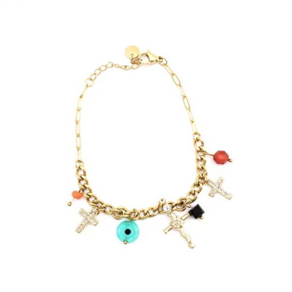 Bracelet acier croix et perles