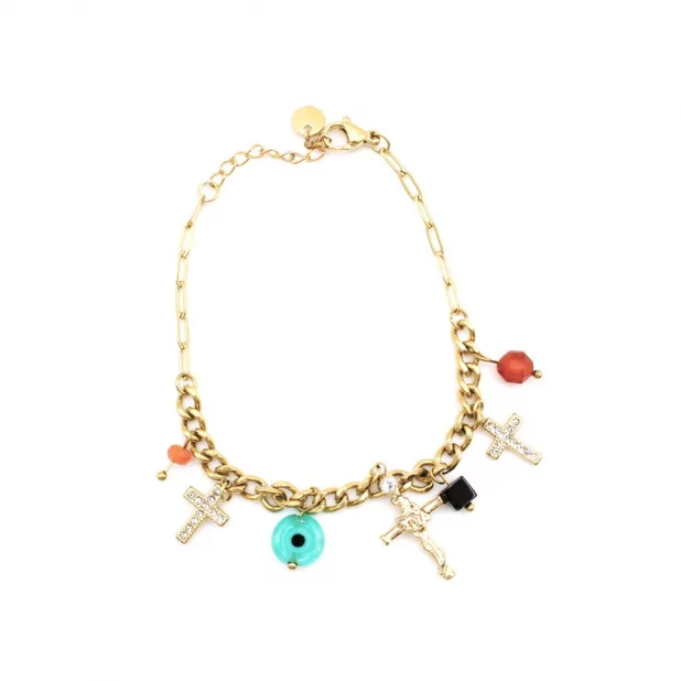 Bracelet acier croix et perles
