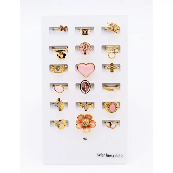 Pack 18 bagues acier inoxydable - ROSE