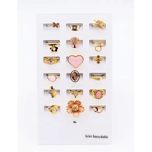 Pack 18 bagues acier inoxydable - ROSE