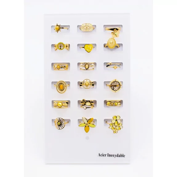 Pack 18 bagues acier inoxydable - JAUNE