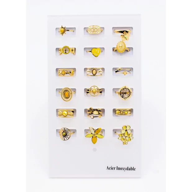Pack 18 bagues acier inoxydable - JAUNE
