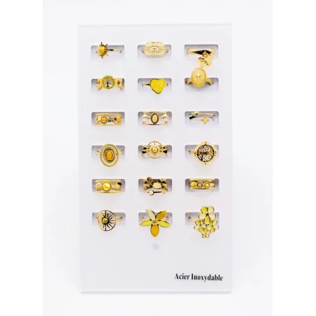 Pack 18 bagues acier inoxydable - JAUNE