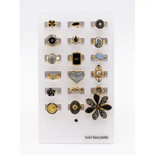 Pack 18 bagues acier inoxydable - gris