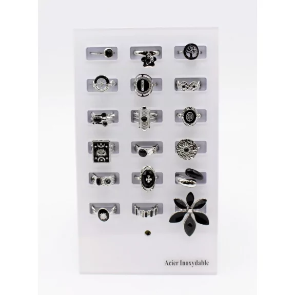 Pack 18 bagues acier inoxydable - argenté noir