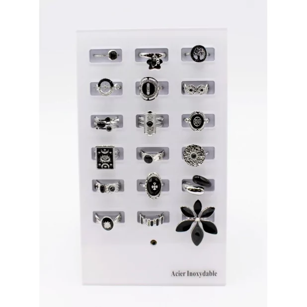 Pack 18 bagues acier inoxydable - argenté noir