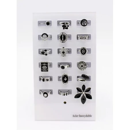 Pack 18 bagues acier inoxydable - argenté noir