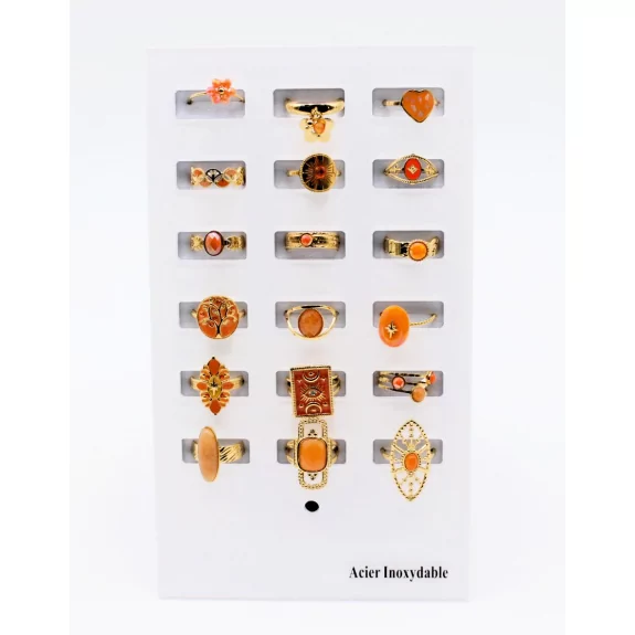 Pack 18 bagues acier inoxydable - ORANGE