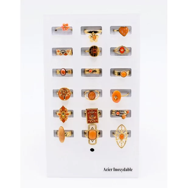 Pack 18 bagues acier inoxydable - ORANGE