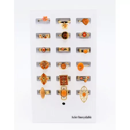 Pack 18 bagues acier inoxydable - ORANGE