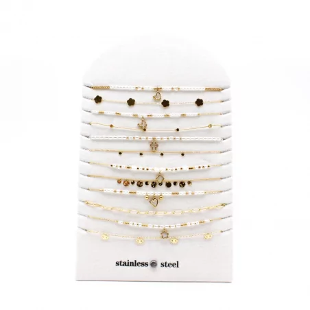 Pack de 12 colliers perles et acier