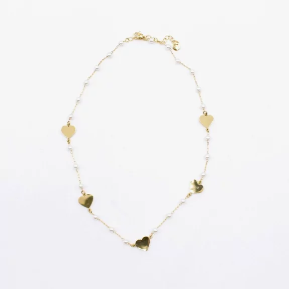 Collier fin en acier avec perles et coeur