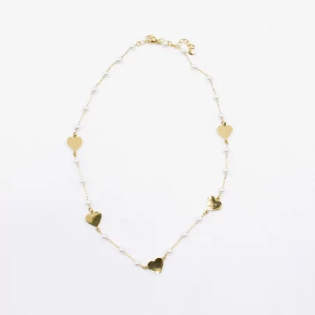 Collier fin en acier avec perles et coeur