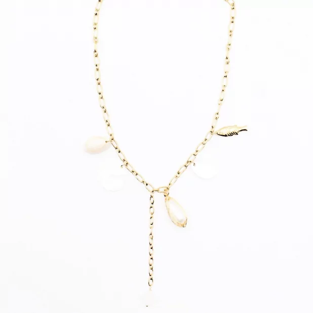 Collier en acier avec breloques nacre et coquillages