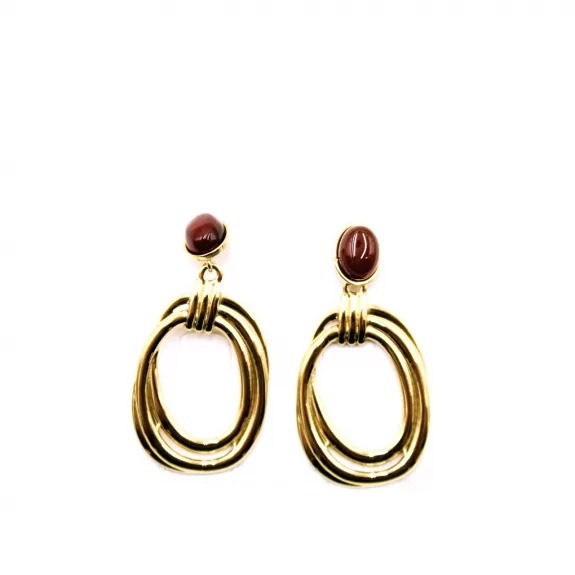Boucles d'oreilles dorées cabochon rouge
