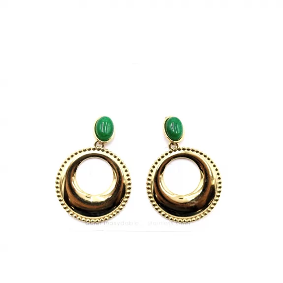 Boucles d'oreilles dorées cabochon vert