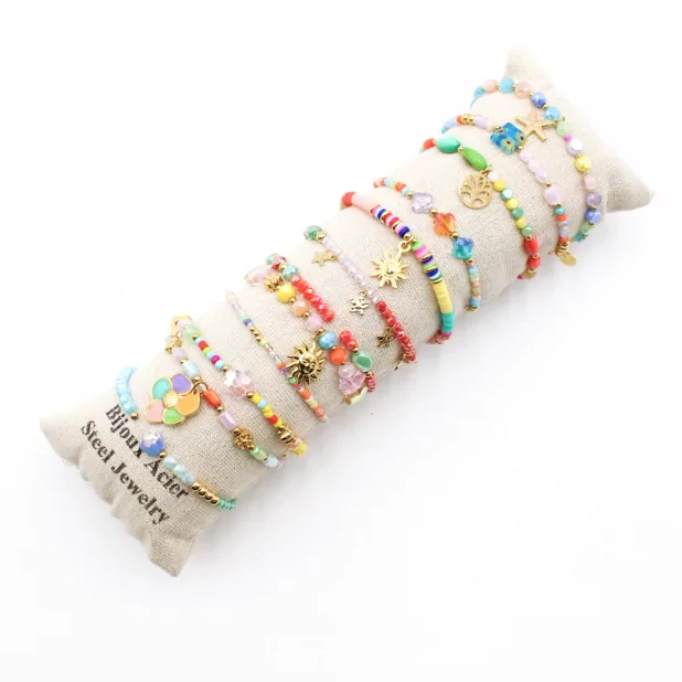 Pack de 12 bracelets cristal de verre et acier - multi