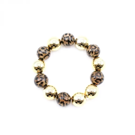 Bracelet doré avec boules léopard