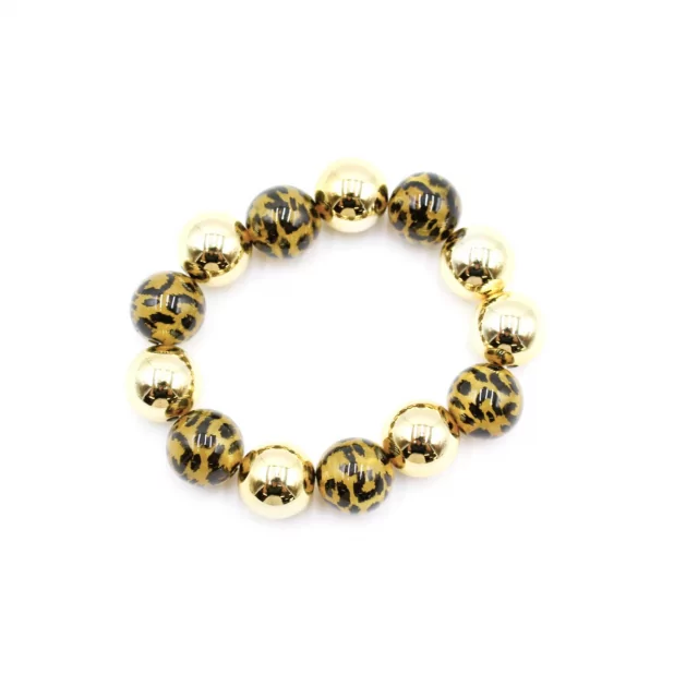 Bracelet doré avec boules léopard