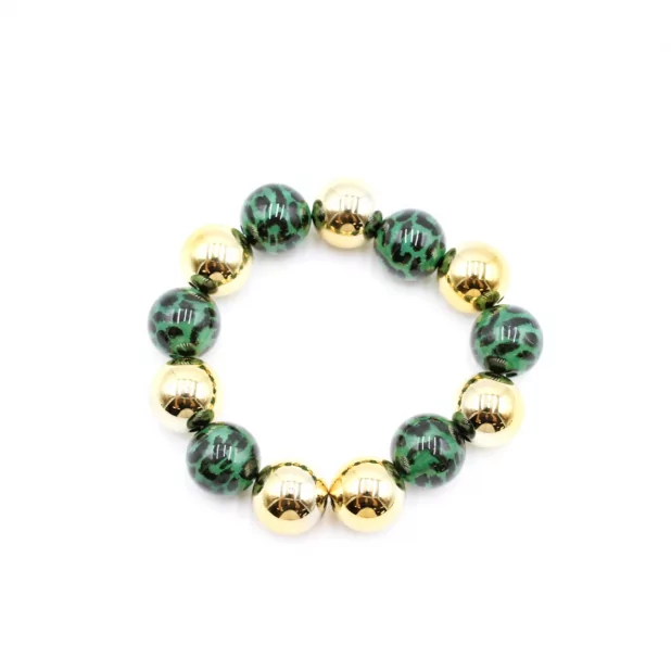 Bracelet doré avec boules léopard