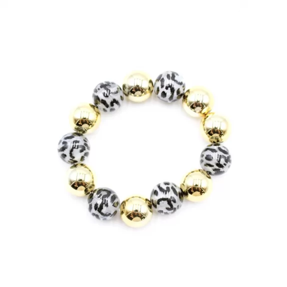 Bracelet doré avec boules léopard