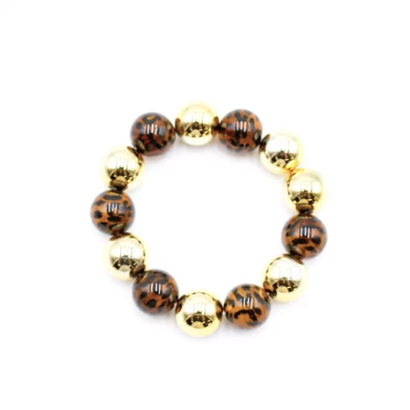 Bracelet doré avec boules léopard