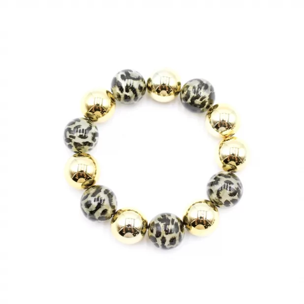 Bracelet doré avec boules léopard