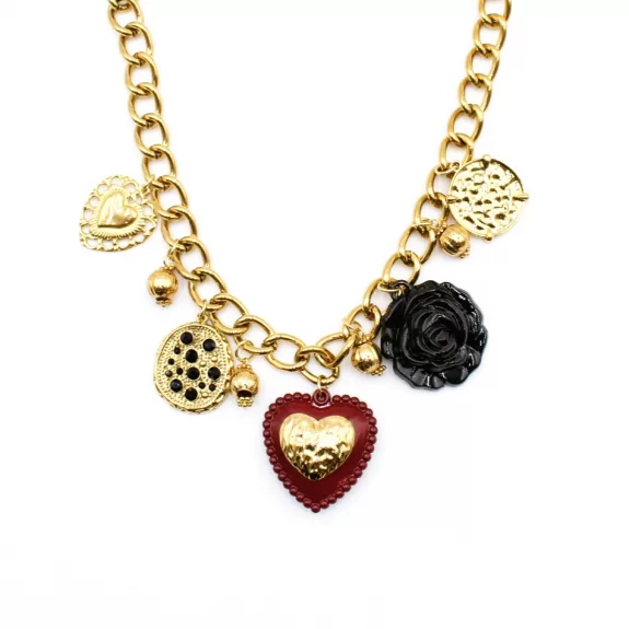 Collier acier coeur et camélia