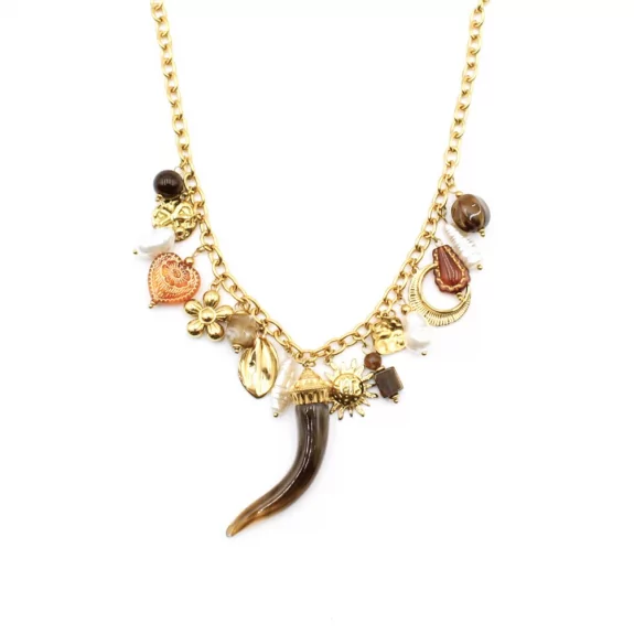 Collier acier avec motif corne