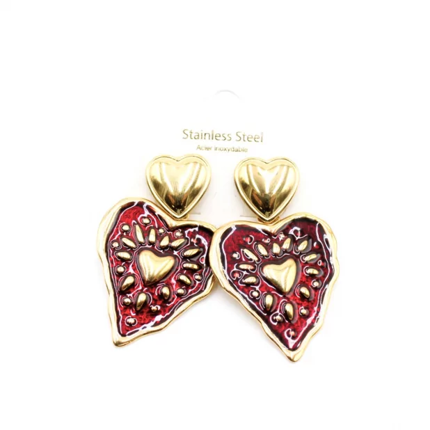 Boucle d'oreille acier - coeur émail