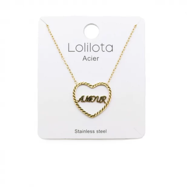 Collier acier - coeur amour