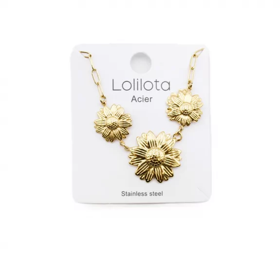Collier acier - trilogie fleurs