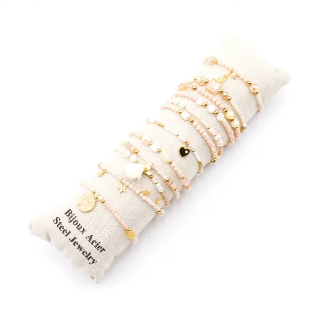 Pack de 12 bracelets cristal de verre et acier - Nude