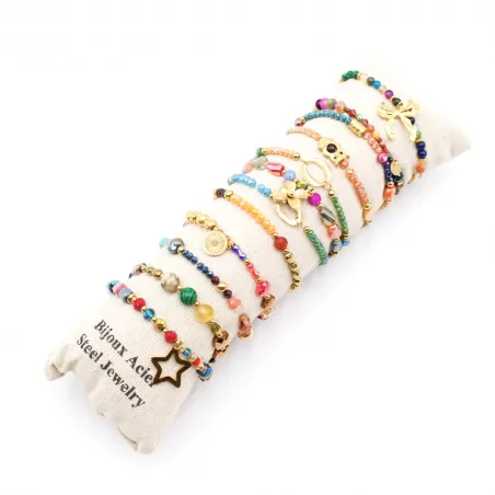 Pack de 12 bracelets cristal de verre et acier - multi