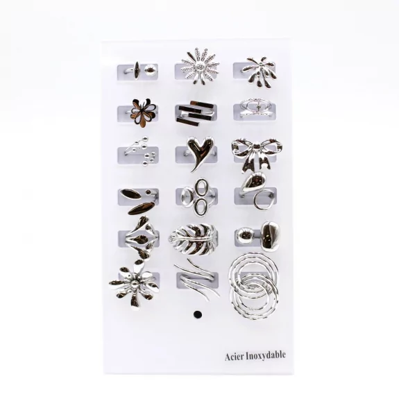 Pack 18 bagues acier inoxydable - argenté