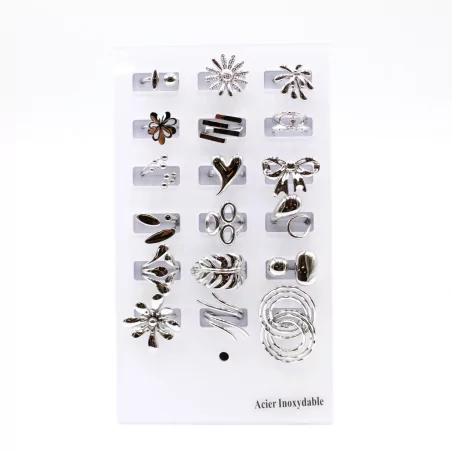 Pack 18 bagues acier inoxydable - argenté