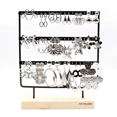 Pack de 18 boucles d'oreilles en acier inoxydable - argenté