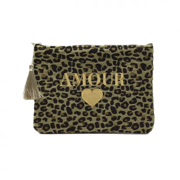 Pochette léopard message AMOUR