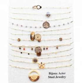 Pack 12 colliers acier inoxydable - doré marron