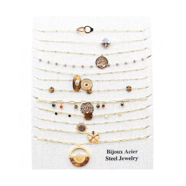 Pack 12 colliers acier inoxydable - doré marron