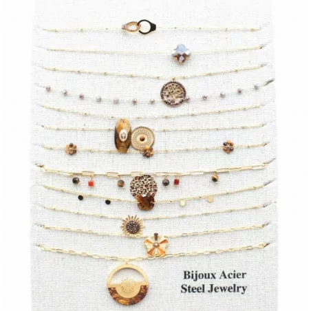 Pack 12 colliers acier inoxydable - doré marron