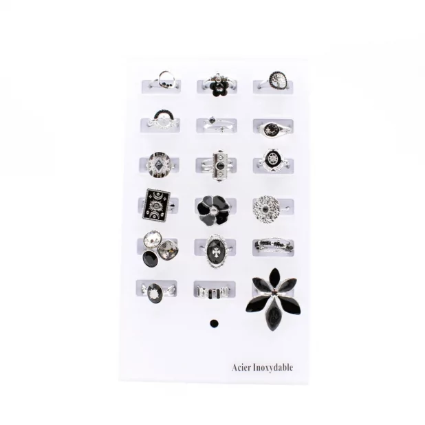 Pack 18 bagues acier inoxydable - argenté noir