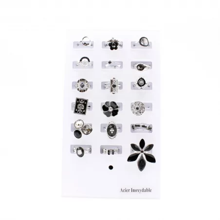 Pack 18 bagues acier inoxydable - argenté noir