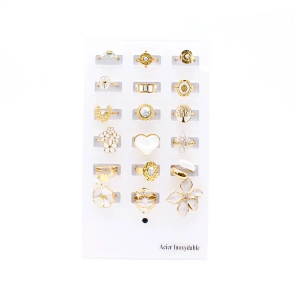 Pack 18 bagues acier inoxydable - doré blanc