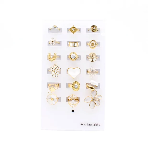 Pack 18 bagues acier inoxydable - doré blanc