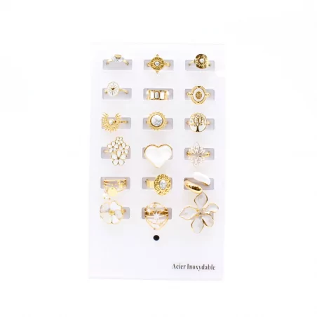Pack 18 bagues acier inoxydable - doré blanc