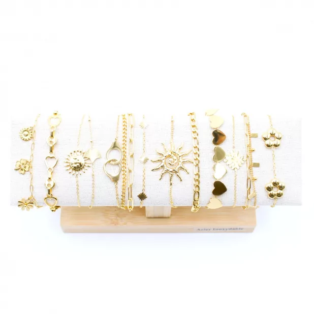 Pack de 12 bracelets acier - doré