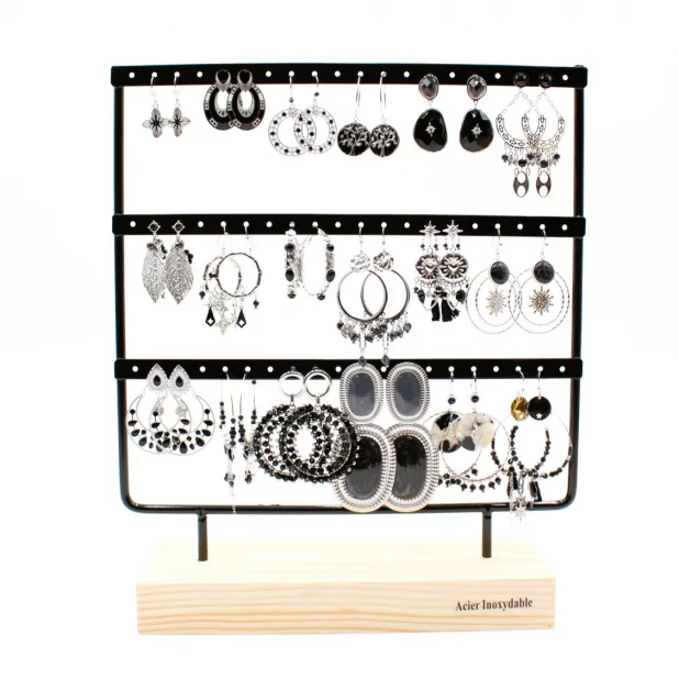 Pack de 18 boucles d'oreilles acier - argenté noir