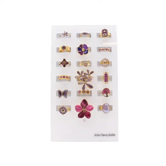 Pack 18 bagues acier inoxydable - VIOLET